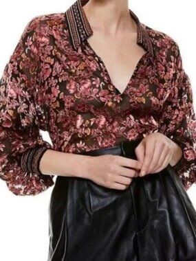 Alice + Olivia Desiree Velvet Floral Blouse